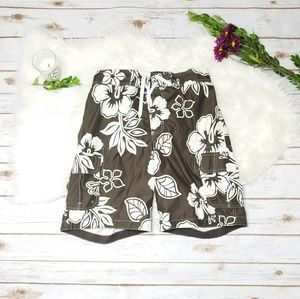 Merona Brown Hawaiian Print Lined Board Shorts